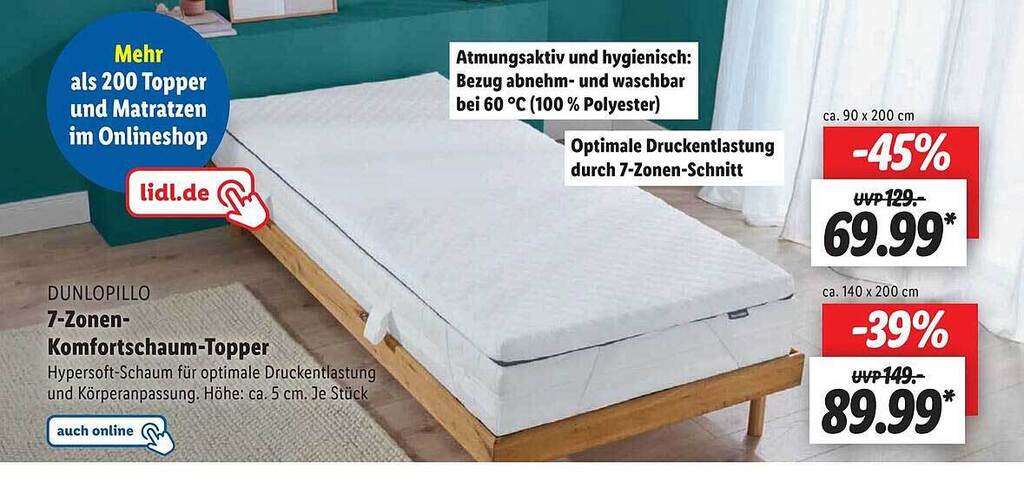 Verwunderlich Dunlopillo 7 Zonen Komfortschaum Topper Bilder