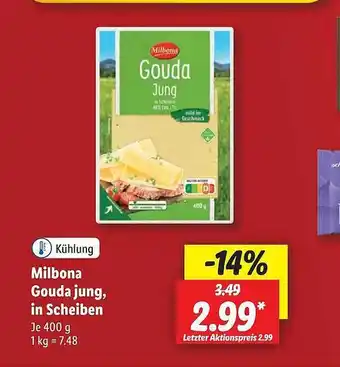 Lidl Milbona gouda jung, in scheiben Angebot