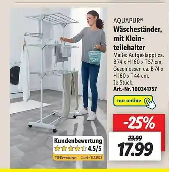 Lidl Aquapur wäscheständer, mit kleinteilehalter Angebot