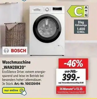 Lidl Bosch waschmaschine „wan28k20“ Angebot