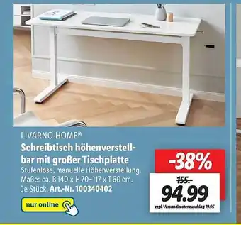 Lidl Livarno home schreibtisch höhenverstellbar mit großer tischplatte Angebot