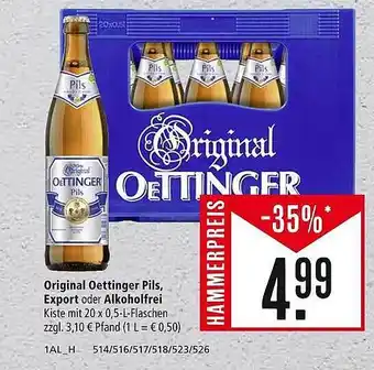 Marktkauf Original oettinger pils, export oder alkoholfrei Angebot