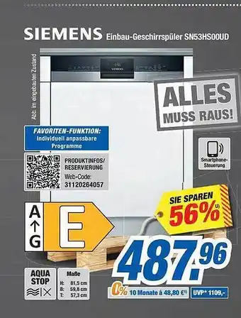 Expert Bening Siemens einbau-geschirrspüler sn53hs00ud Angebot