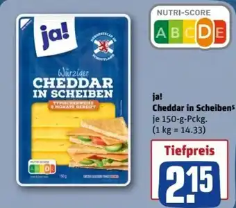 REWE Center ja! Cheddar in Scheiben 150g Angebot