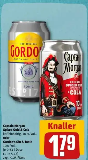 REWE Center Captain Morgan Spiced Gold&Cola o. Gordon's Gin & Tonic 330ml Angebot