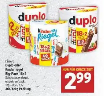 Marktkauf Ferrero duplo oder kinderriegel big-pack 18+2 Angebot