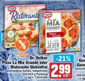 Hit Dr. Oetker Pizza La Mia Grande oder Ristorante Glutenfrei 315-415 g Packung Angebot