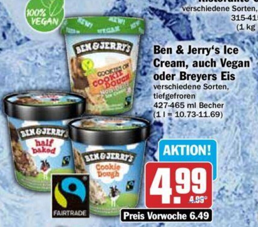 Ben & Jerry's Ice Cream, auch Vegan oder Breyers Eis 427465 ml Becher