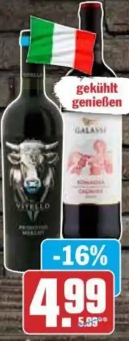 Hit Vitello Primitivo/Merlot oder Galassi Cagnina di Romagna 0,75 l Flasche Angebot