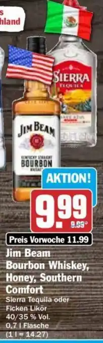 Hit Jim Beam Bourbon Whiskey,Honey, Souther Comfort 0,7 l Flasche Angebot