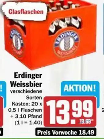 Hit Erdinger Weissbier 0,5 l Flaschen Angebot