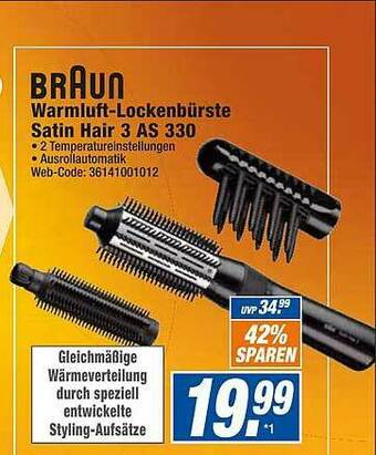 Expert Technomarkt Braun Warmluft-lockenbürste Satin Hair 3as330 Angebot