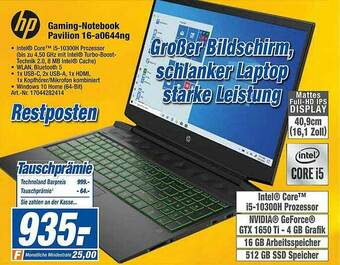 expert Techno Land Hp Gaming-notebook Pavilion 16-a0644ng Angebot