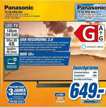 expert Techno Land Panasonic Led-tv Tx-58hxw804 Angebot