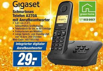 HEM Expert Gigaset Schnurloses Telefon A270a Mit Anrufbeantworter Angebot