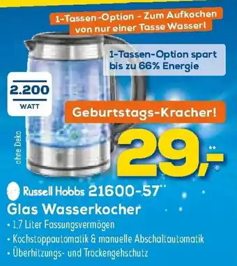 Euronics XXL Russell Hobbs 21600-57 Glas Wasserkocher Angebot