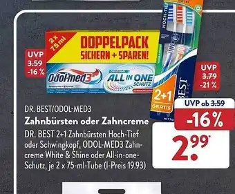 Aldi Süd Dr. best oder odol-med3 zahnbürsten oder zahncreme Angebot