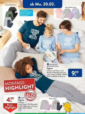 Aldi Süd Blue motion oder royal class casual pyjama oder alive Angebot