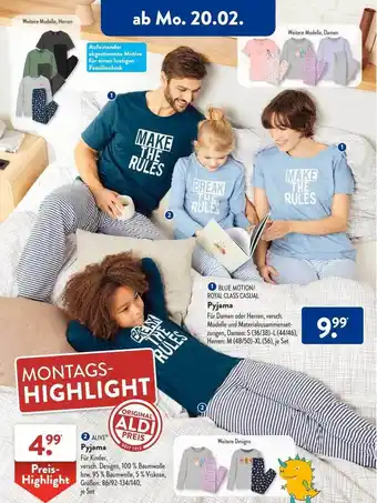 Aldi Süd Blue motion, royal class casual pyjama oder alive Angebot