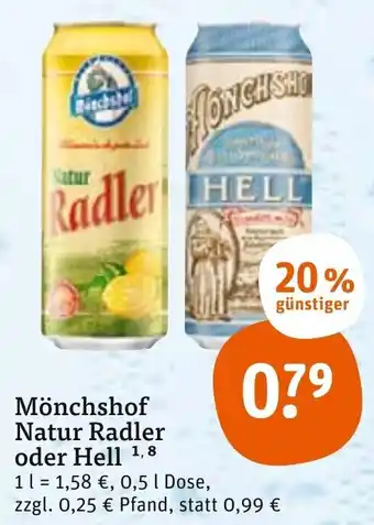 tegut Mönchshof Natur Radler oder Hell 0,5 L Dose Angebot