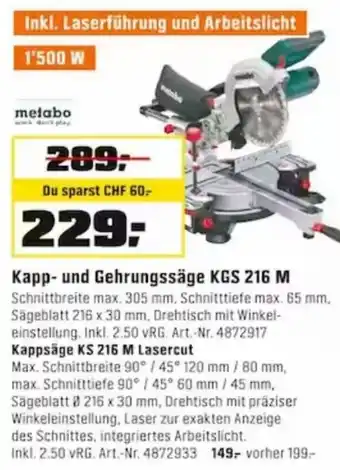 OBI Metabo Kapp und Gehrungssäge KGS 216 M Angebot