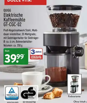 Aldi Nord Quigg Elektrische Kaffeemühle GT-CGC-02 Angebot
