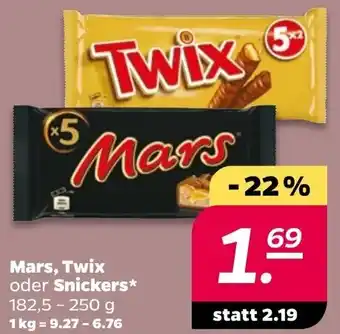 NETTO Mars, Twix oder Snickers 182,5-250 g Angebot