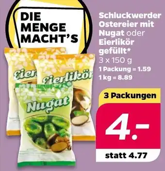 NETTO Schluckwerder Ostereier mit Nugat oder Eierlikör gefüllt 3x150 g Angebot