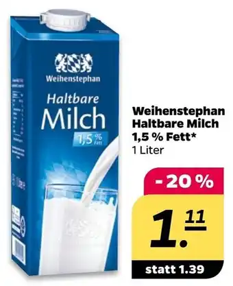 NETTO Weihenstephan Haltbare Milch 1,5% Fett 1 Liter Angebot