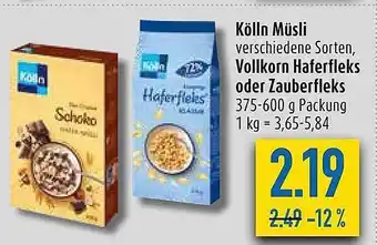 diska Kölln müsli, vollkorn haferfleks oder zauberfleks Angebot