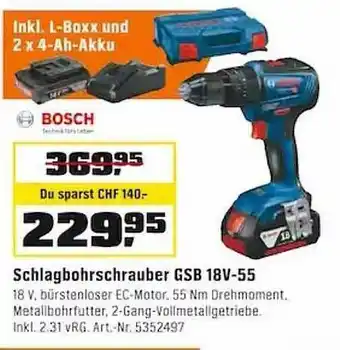 OBI Schlagbohrschrauber gsb 18v-55 bosch Angebot