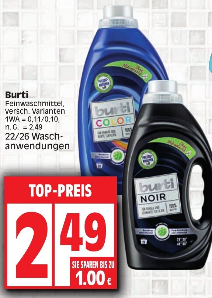 Burti Feinwaschmittel 22/26 Waschanwendungen Angebot bei Edeka