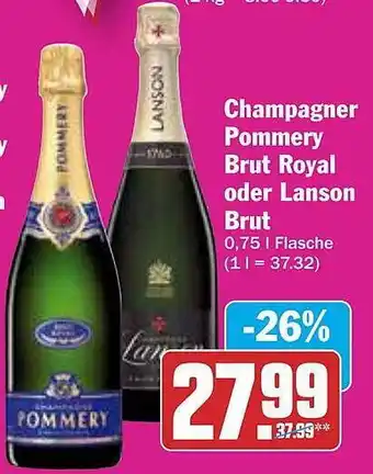 Hit Champagner pommery brut royal oder lanson brut Angebot