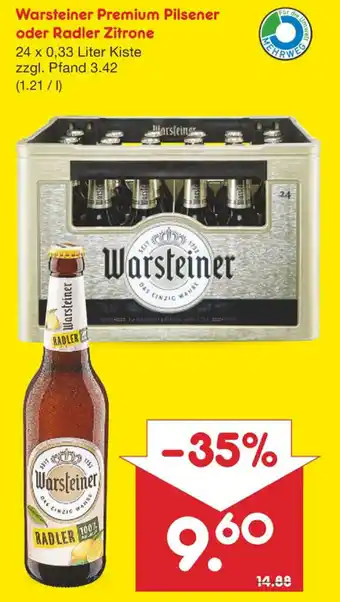 Netto Marken-Discount Warsteiner Premium Pilsener oder Radler Zitrone 24x0,33L Angebot