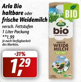 Simmel Arla Bio Haltbare oder Frische Weidenmilch 1 Liter Packung Angebot