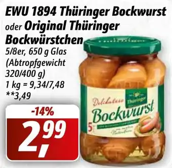 Simmel EWU 1894 Thüringer Bockwurst oder Original Thüringer Bockwürstchen 650 g Glas Angebot