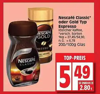 Edeka Nescafé classic oder gold typ espresso Angebot