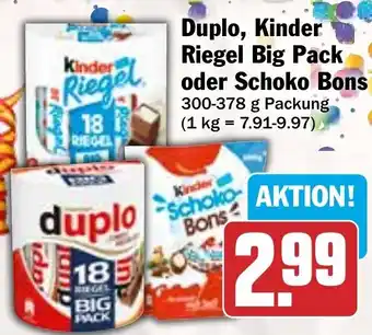 AEZ Duplo, Kinder Riegel Big Pack oder Schoko Bons 300-378 g Packung Angebot