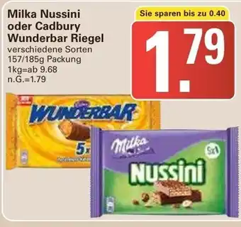 WEZ Milka Nussini o. Cadbury Wunderbar Riegel 157/185g Angebot