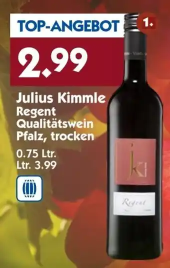 Hol'ab Getränkemarkt Julius Kimmle Regent Qualitätswein Pfalz , trocken 0.75 Ltr. Angebot