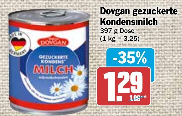 Dovgan gezuckerte Kondensmilch 397 g Dose Angebot bei AEZ