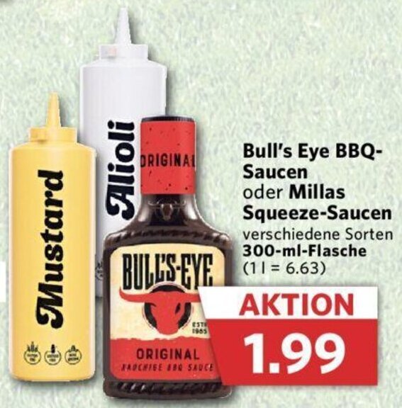 Bull's Eye BBQ Saucen oder Millas Squeeze Saucen 300 ml Flasche Angebot bei Combi