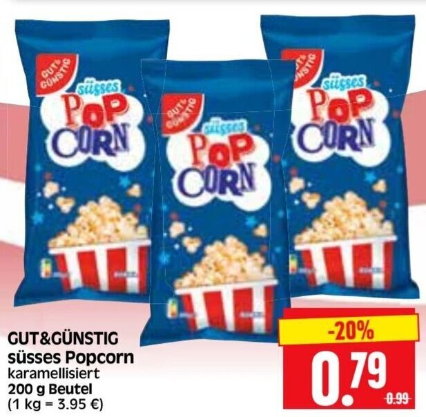 Gut & Günstig Süsses Popcorn 200 g Beutel Angebot bei Edeka Herkules