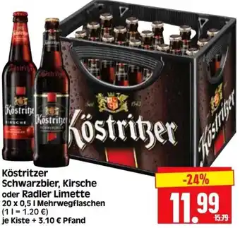 Edeka Herkules Köstritzer Schwarzbier, Kirsche oder Radler Limette 20x0,5 L Angebot