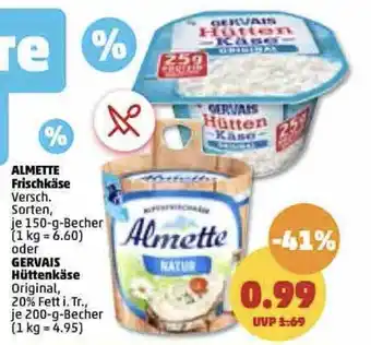 PENNY Almette Frischkase o. Gervais Huttenkase 150/200g Angebot