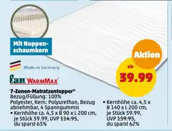 PENNY Fan WarmMax 7-Zonen-Matratzentopper Angebot