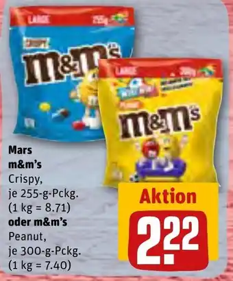 REWE m&m's Mars Crispy 255 g Pckg. oder Peanut 300 g Pckg. Angebot