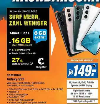 Expert Samsung galaxy s22 mit congstar allnet flat l Angebot