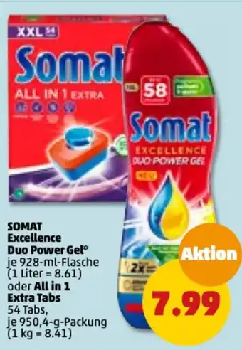 PENNY Somat Excellence Duo Power Gel 928ml All in 1 Extra Tabs 951g Angebot