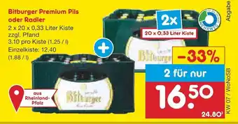 Netto Marken-Discount Bitburger Premium Pils o. Radler 2*20*330ml Angebot